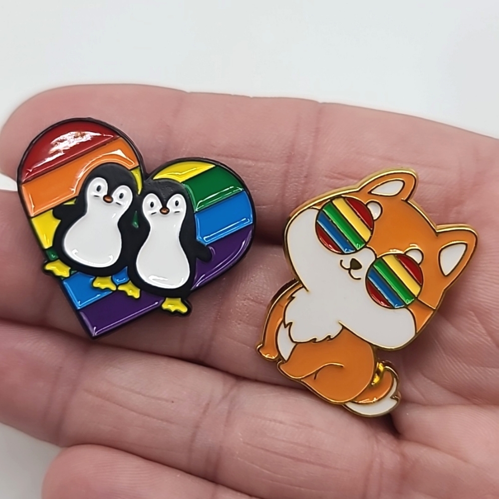 Rainbow Pride Dog & Penguins Metal & Enamel Pin Set